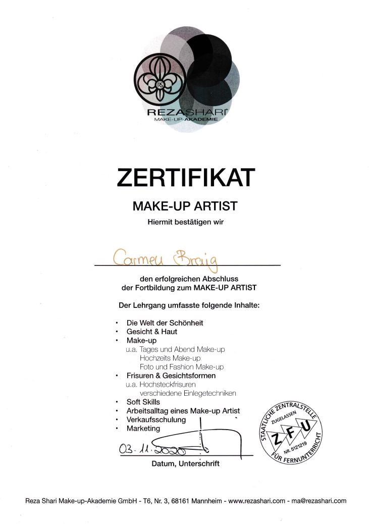 Zertifikat Make Up Artist